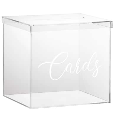 OnDisplay 10" Luxe Acrylic Clear Wedding Card Box w/Lid - Lucite Gift/Money Box