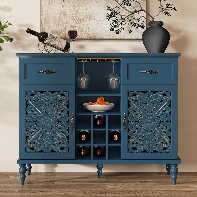 47.2" W Coffee Bar Wine Cabinet With Wine Rack - Blue