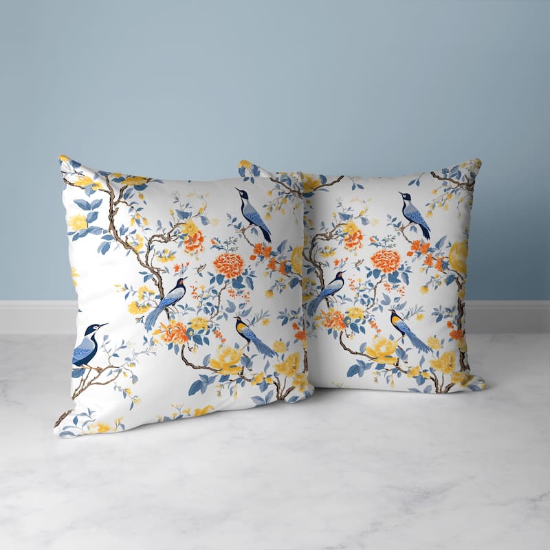 Flight of the Forest Faux Suede Reversible Throw Pillow White and Blue