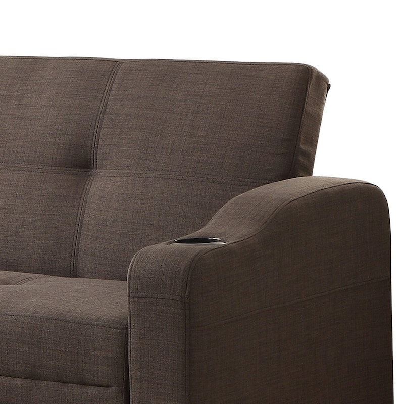 Ferry 83 Inch Lounger Sofa Bed, Tufted Brown Gray Polyester, Solid Wood