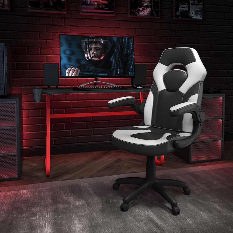 Gaming Desk and Chair Set with Cup Holder and Headphone Hook - Desk Bundle - White