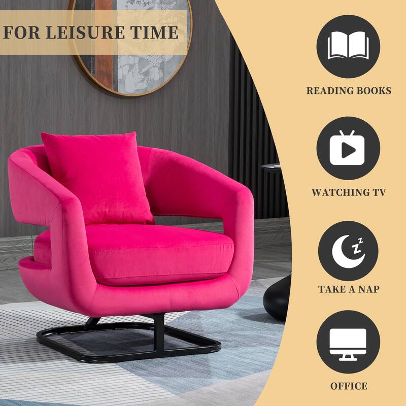 Upholstered Tufted Living Room Chair Textured Linen Fabric Accent Chair with Metal Stand