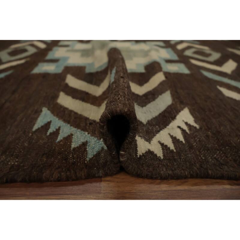 Hand Woven Oriental 100% Wool Carpet Southwestern Tribal Brown Kilim Area Rug - 8' 4'' X 5' 6''