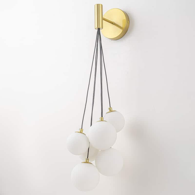 6-Light Hanging Milky Glass Globe Wall Sconce Modern Living Room