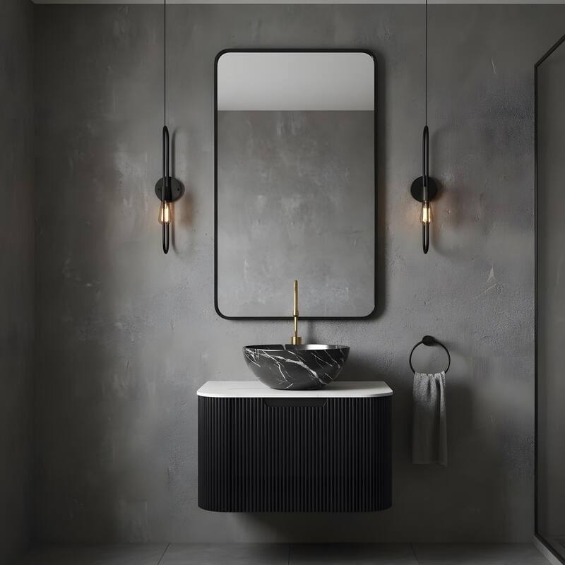 Wall Mounted Bathroom Vanity with Black Bowl Ceramic Basin