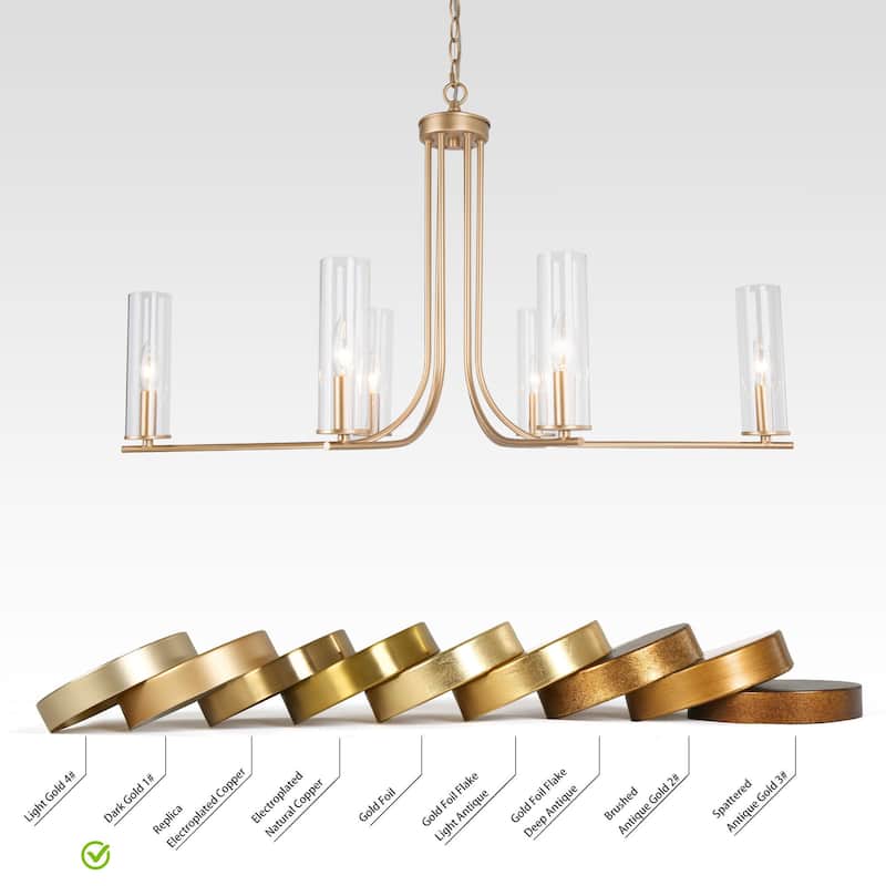 Mid-Century Modern 6-Light Gold Chandelier Metal Glass Island Light for Dining Room - D 36" x H 21"