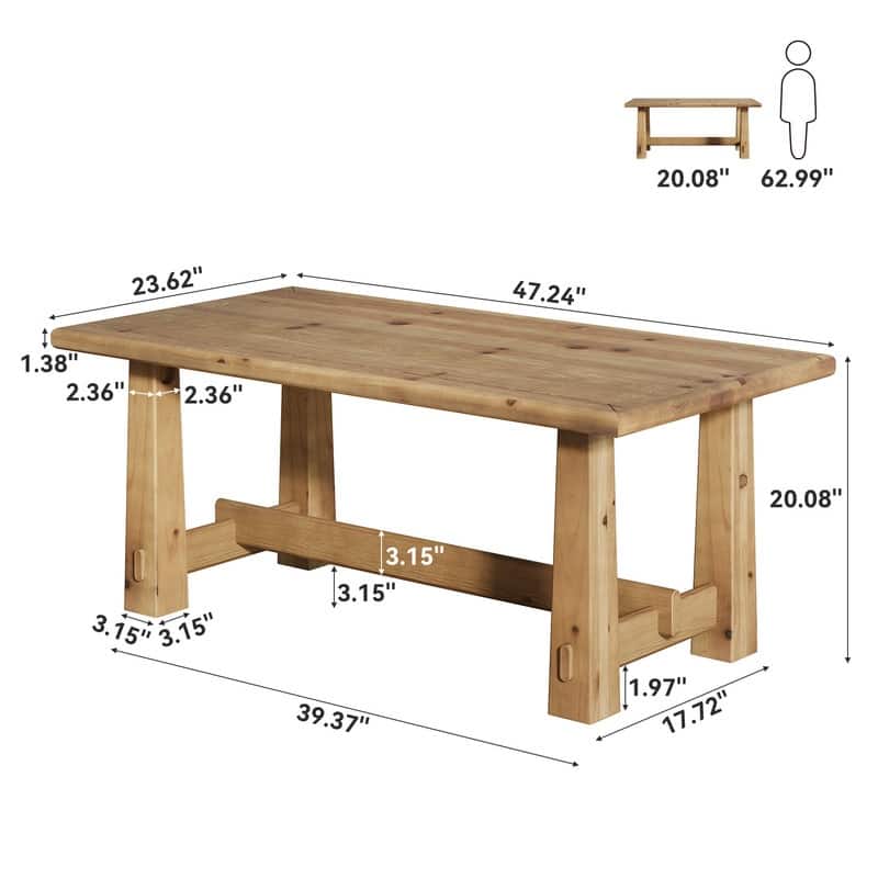 47-Inch Sturdy Rectangular Solid Wood Coffee Table