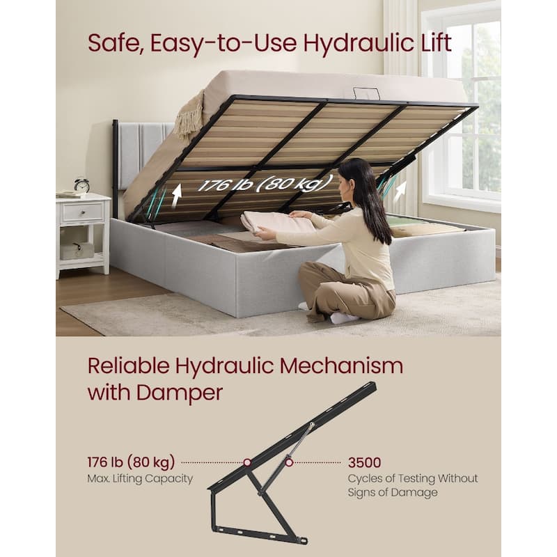 King Size Upholstered Storage Bed Frame with Hydraulic Lift