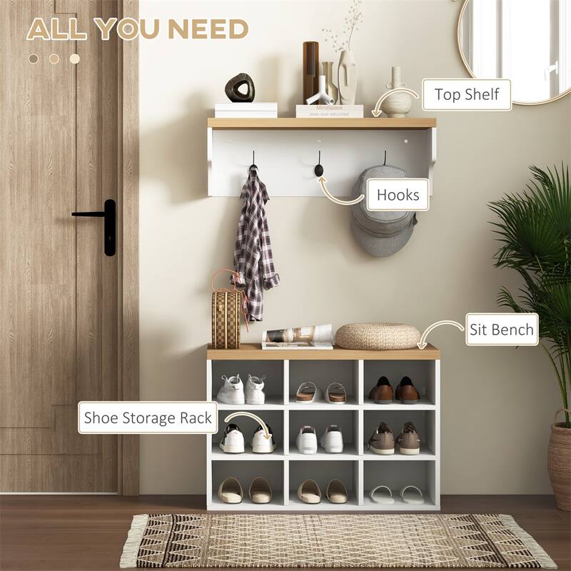 2-in-1 Coat Rack Shoe Bench Set - N/A