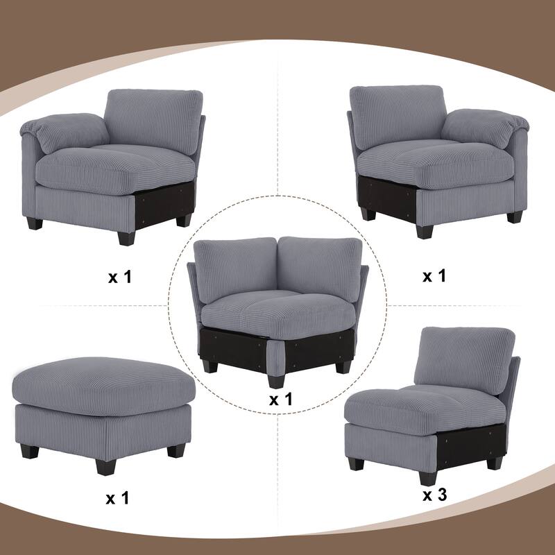 Modern Couduroy Overized Modular Sectional Sofa Couch with Ottoman for Living Room