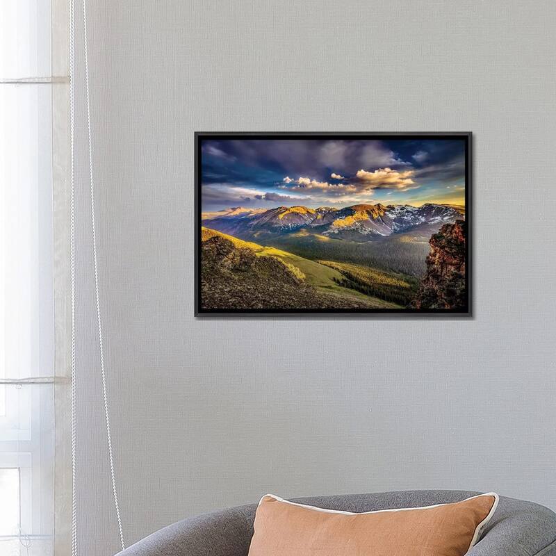 iCanvas "USA, Colorado, Rocky Mountain National Park. Mountain and valley landscape at sunset." by Jaynes Gallery Framed