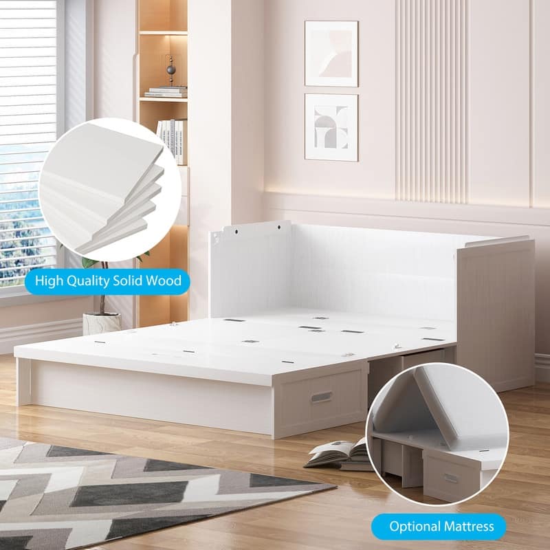 Mixoy Queen Size Murphy Bed with Charging Station & Storage Drawer,Space-Saving Design,Optional Mattress