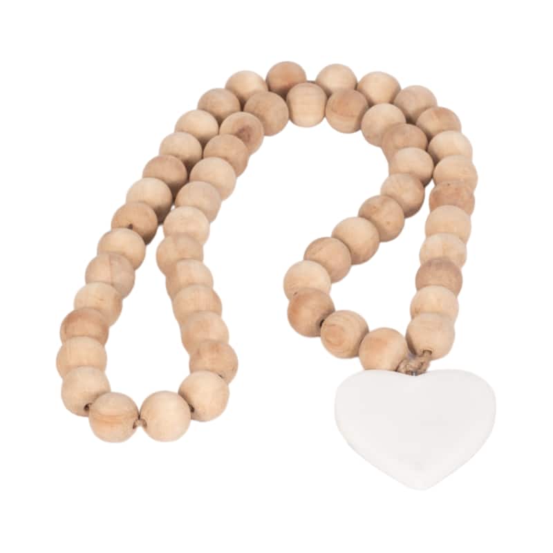 Sagebrook Home Acacia Wood Bead Garland with Marble Heart Accent - 36" x 4" x 1"