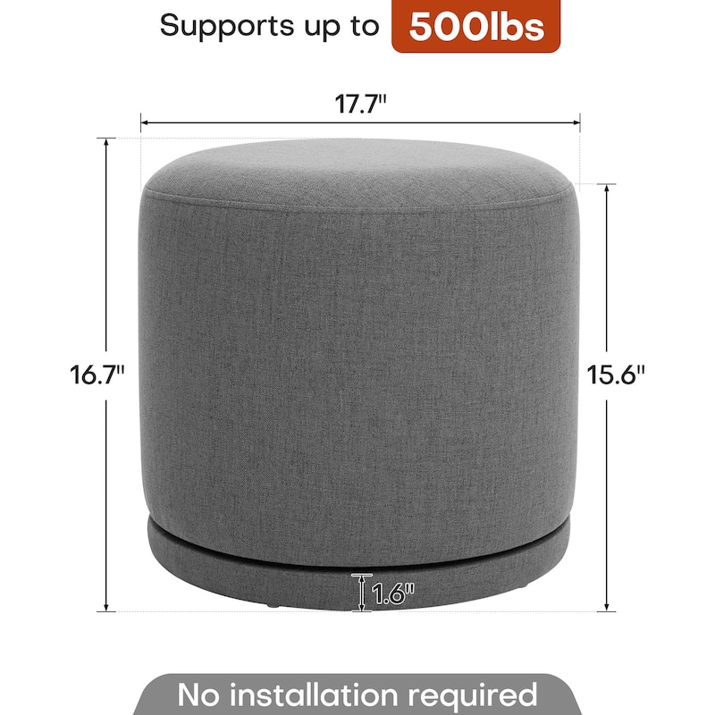 Fully Assembled Linen Round Swivel Ottoman Footstool with Acacia Hardwood Frame