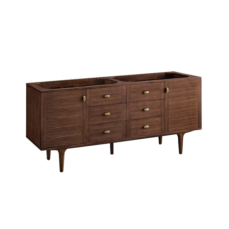James Martin Vanities Amberly 72" Double Vanity, Mid-Century Walnut - No Top