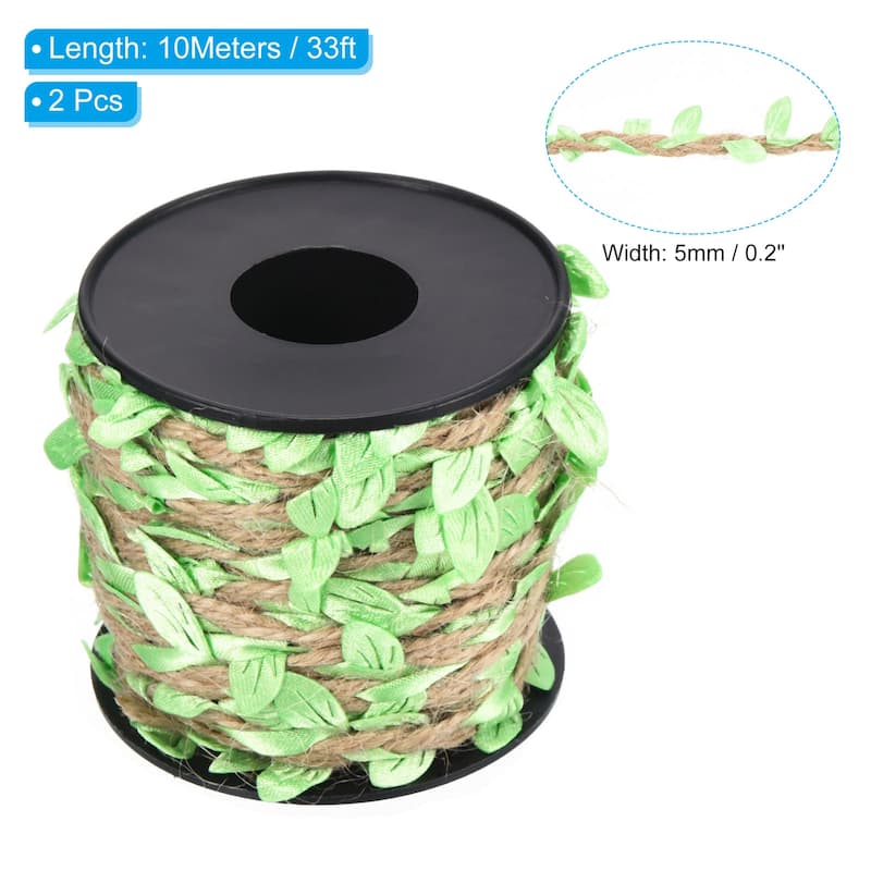 2 Roll 33ft 5mm Burlap Leaf Ribbon Vine Natural Jute Rope Twine