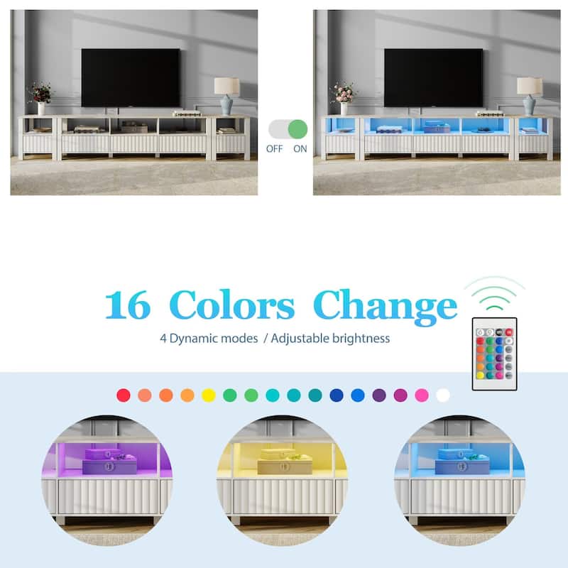 White TV Stand for 65-100 Inch TV with LED Light, Modern TV Console