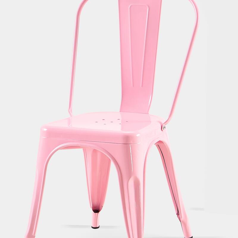 2-Piece Stackable Industrial Dining Chair Set - High Gloss Pink, 18 Inch Seat Height