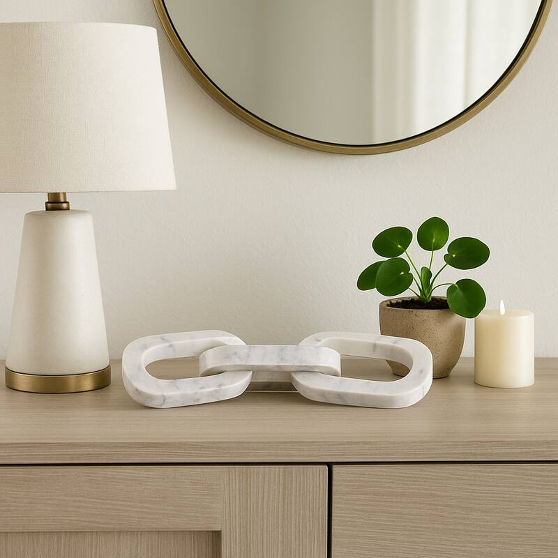 Marble Decorative Object Chain Link Sculpture Home Decor - 14" White - 14.0"
