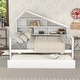 preview thumbnail 1 of 14, Full Size Platform Bed with Trundle and Shelves White