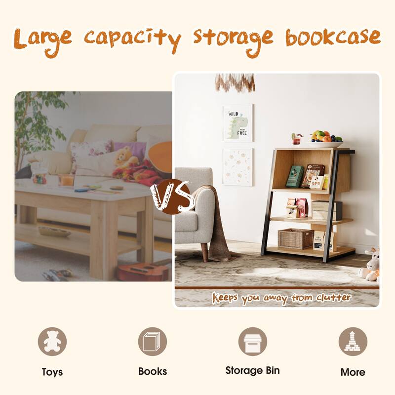 Fenge Bookcase, 4 Tier Open Bookshelf - 16.9"D x 23.6" W x 35.8" H