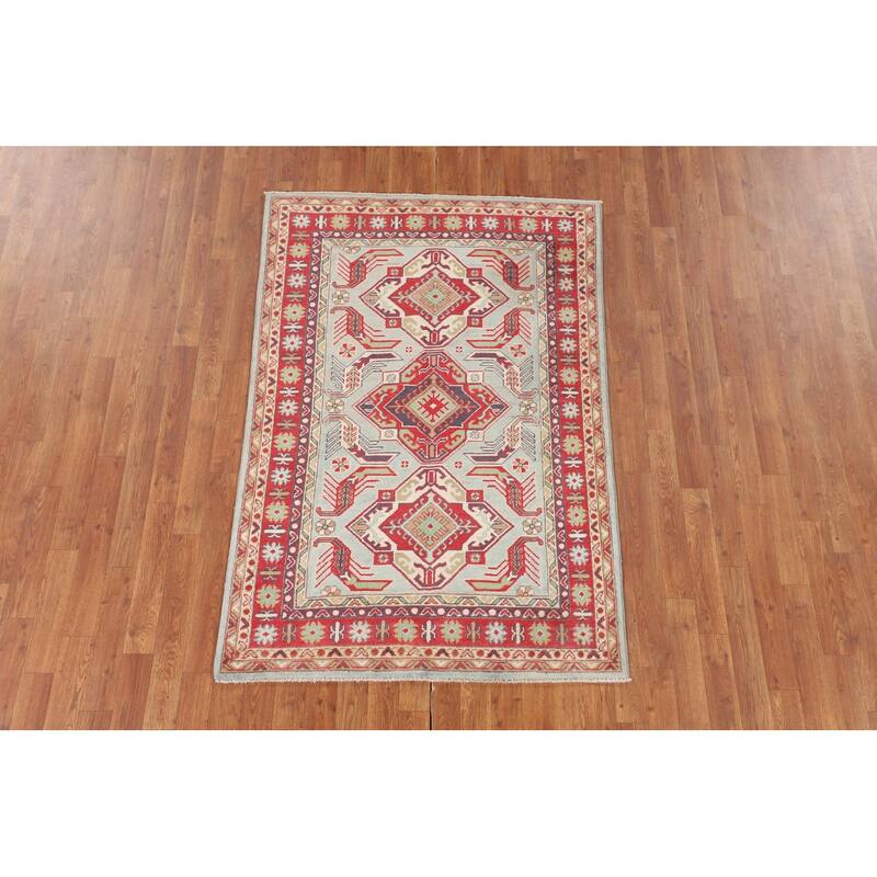 Oriental Blue Kazak Area Rug Hand-Knotted Wool Carpet - 3'8" x 5'8"