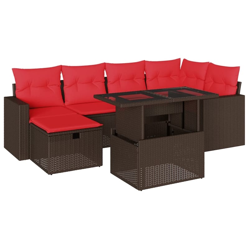 vidaXL Patio Sofa Set with Cushions and Table Outdoor Garden 7 Piece Poly Rattan