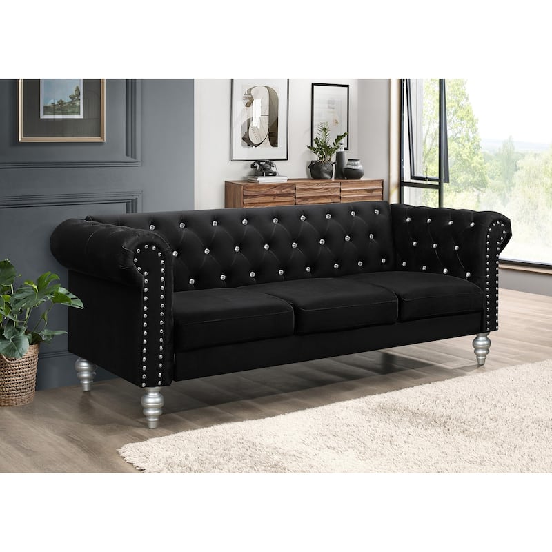 Clayfell Emma Velvet Rolled Arm Living Room Set - Sofa