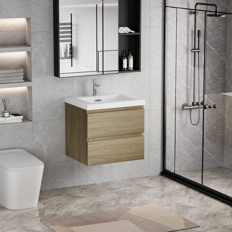 MDF Floating Bathroom Vanity with Integrated Resin Sink