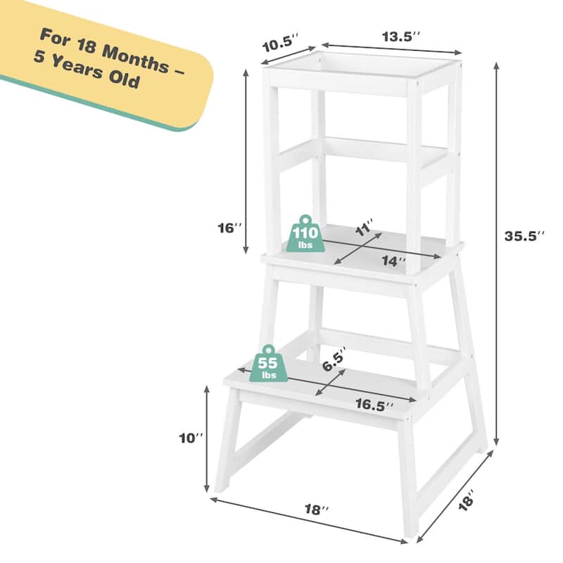 2-in-1 Multifunctional Toddler Step Stool with Safety Rail - 18"L x 18"W x 35.5"H