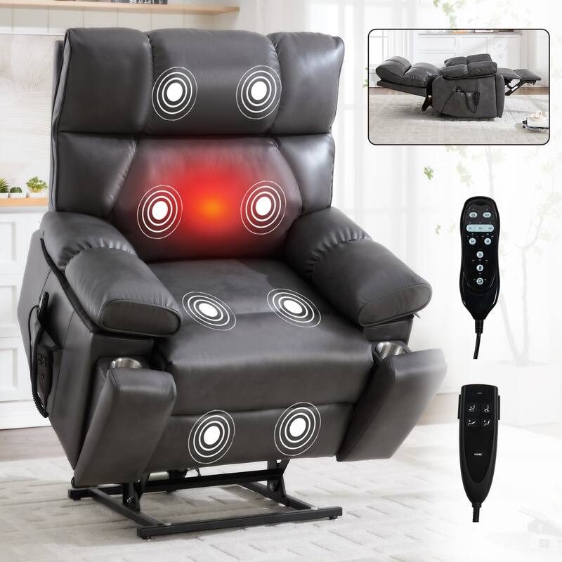 Roomfitters Dual Motor Power Lift Recliner, Infinite Position Massage Chair with Hidden Cup Holders - Dark Gray