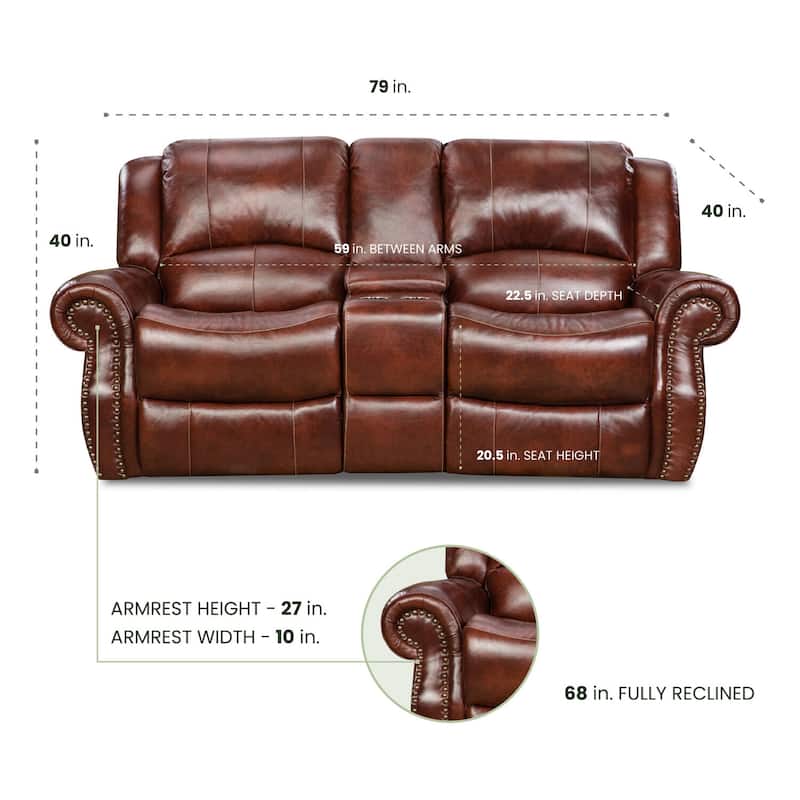 Hanover Aspen 100% Genuine Leather Double-Reclining Gliding Console Loveseat, Oxblood