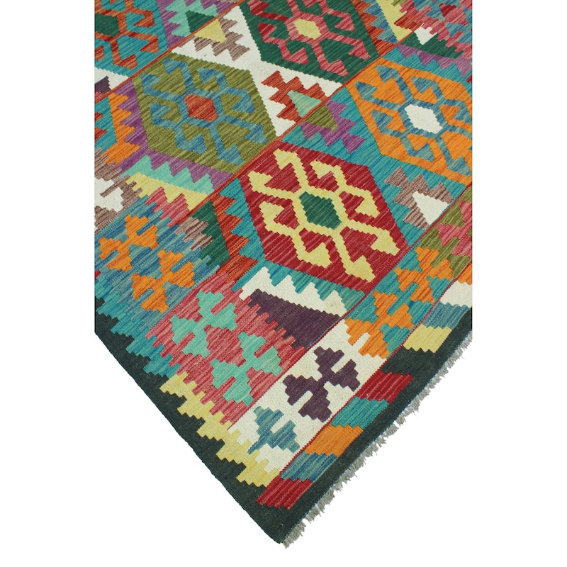 Flatweave Maline Black/Green Rug - 4'9" x 6'4"