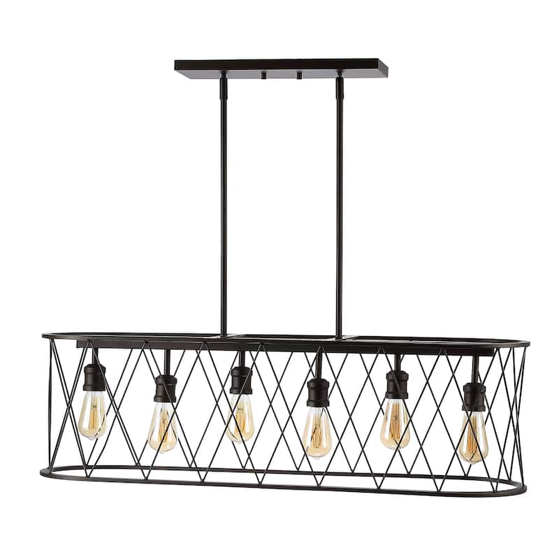 Urbanna 37.75" 6-Light Adjustable Iron Farmhouse Rustic LED Dimmable Pendant, Oil Rubbed Bronze by JONATHAN Y