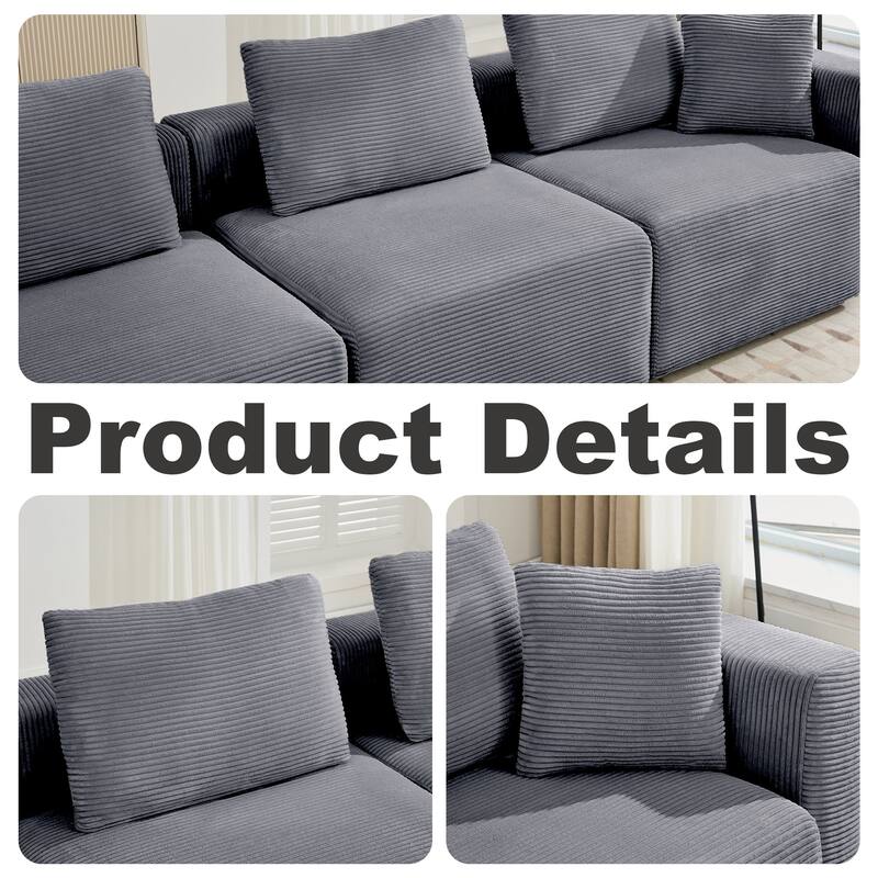 Corduroy Sectional Loveseats with Square Arms & Thick Cushions