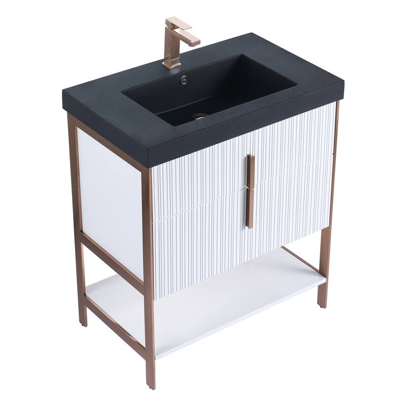 Fine Fixtures Serenity Modern Bathroom Vanity with Black Gel Acrylic Top