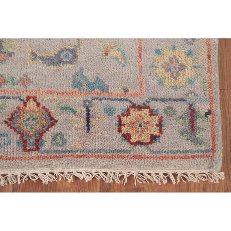 Transitional Floral Oushak Accent Rug Hand-Knotted Grey Wool Carpet - 2'8"x 5'11"