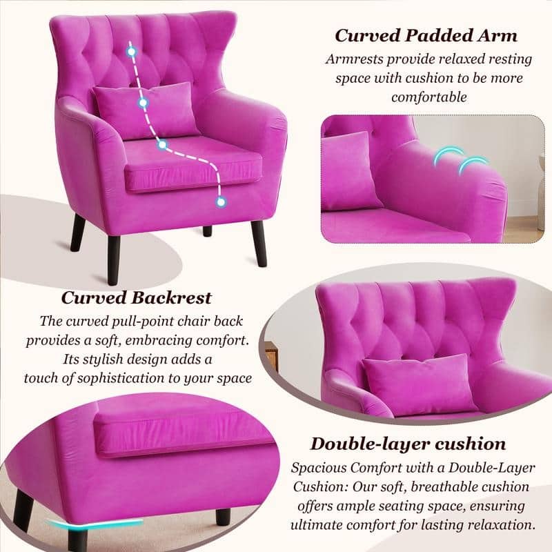 Tuft Velvet Living Room Thick Cushion Accent Chair (Set of 2)
