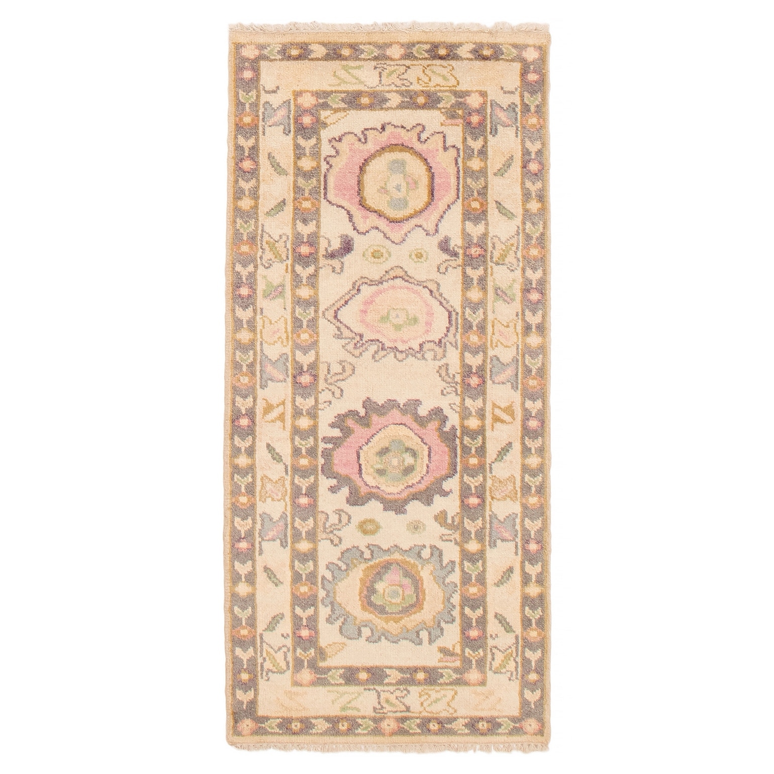 ECARPETGALLERY Hand-knotted Modern Oushak Ivory Wool Rug - 2'5 x 5'9