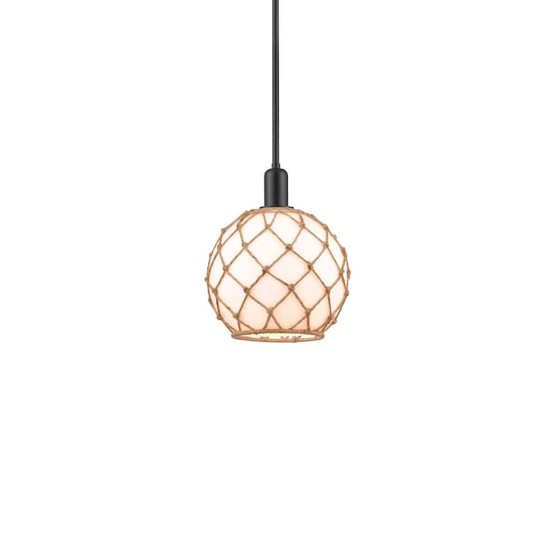 Innovations Lighting 716-1S-13-10 Farmhouse Rope Pendant Farmhouse - Matte Black / White Glass with Brown Rope