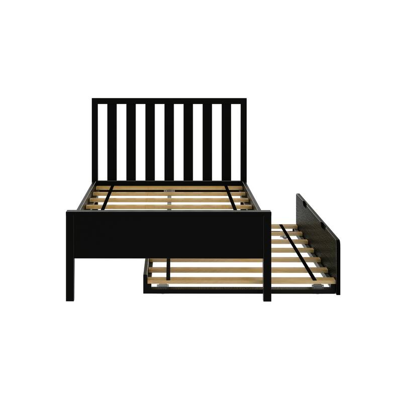 Max and Lily Twin-Size Bed with Slatted Headboard and Trundle