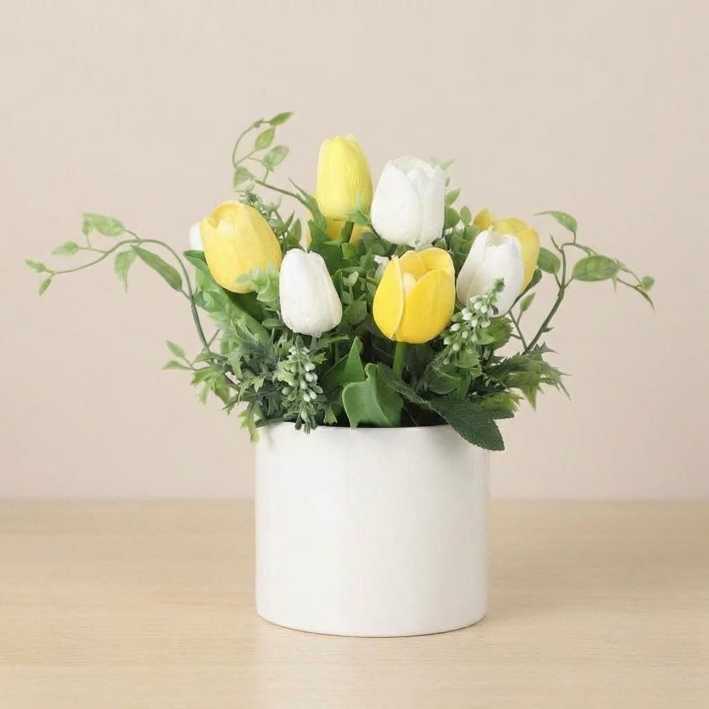 Real Touch Artificial Tulips with Glass Vase and Faux Water, Rose Red Table Centerpiece