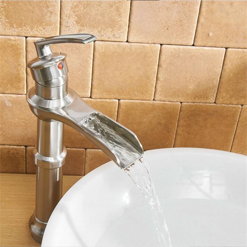 Waterfall Single Handle Bathroom Vessel Faucet With Drain Assembly Single Hole Vessel Sink Faucets Modern Basin Vanity High Tap