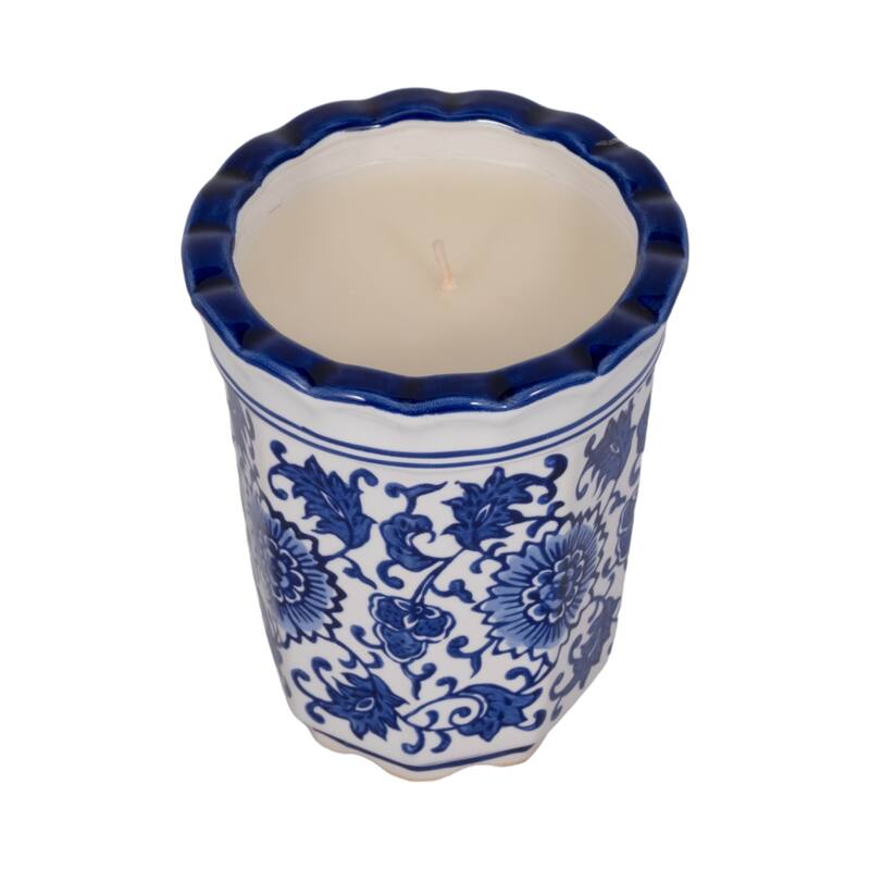 Modern Chinoiserie Ceramic Candle - Jasmine Scented Candle - 5.0"