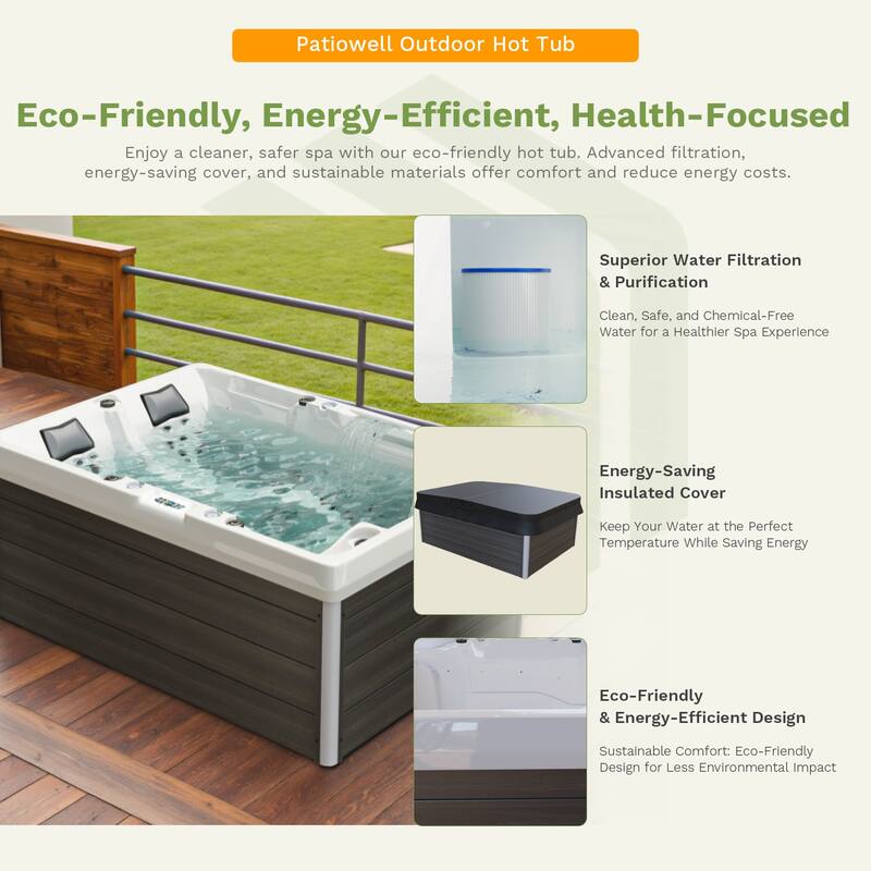 Patiowell 4-Person 41 Jets Hot Tub with Digital Control System-The Fresh Water System and LED Lighting-Intelligent