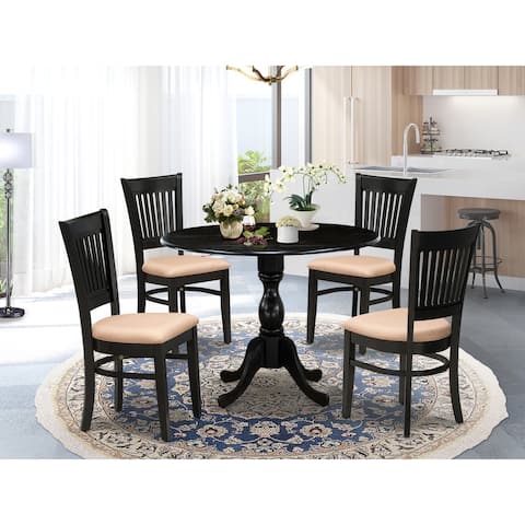 5-Piece Kitchen Set - Drop Leaves Dining Table and 4 Chairs with Linen Fabric Seat and Slatted Chair Back (Color & Seat Options)