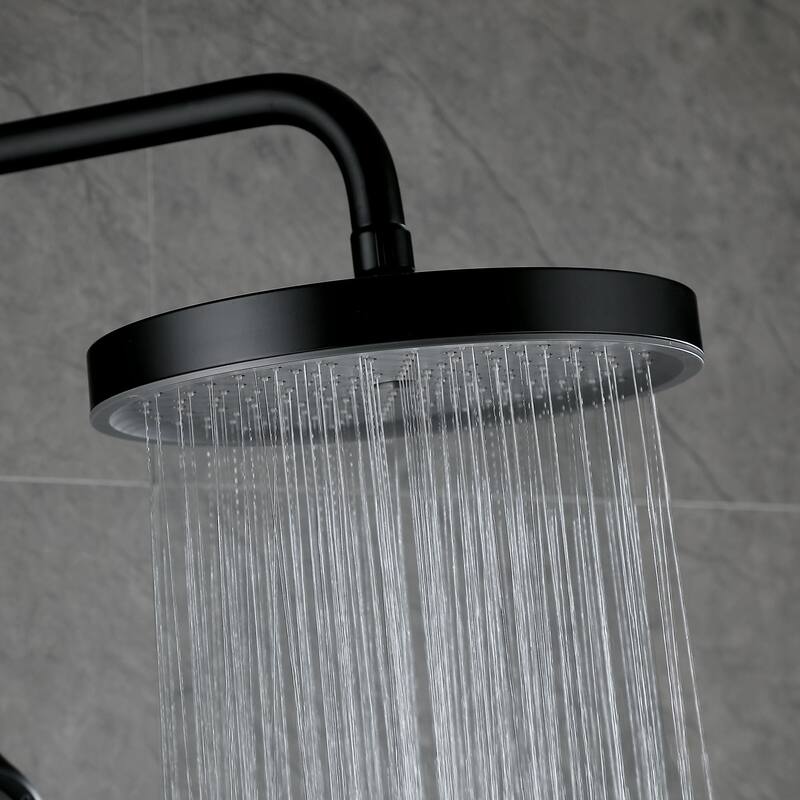 Exposed Pipe Thermostatic Tub Shower Faucet with Hand Shower Matte Balck 3-Setting Spray Complete Wall Mounted Shower System