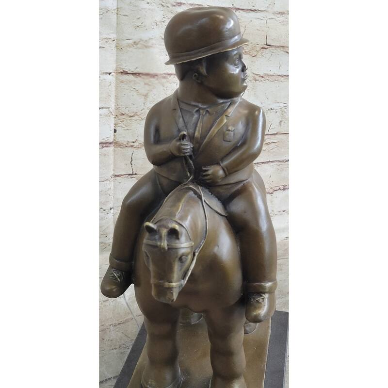 Man On A Horse By Fernando Botero Bronze Statue Sculpture Marble Base 15 Inches X 10 Inches