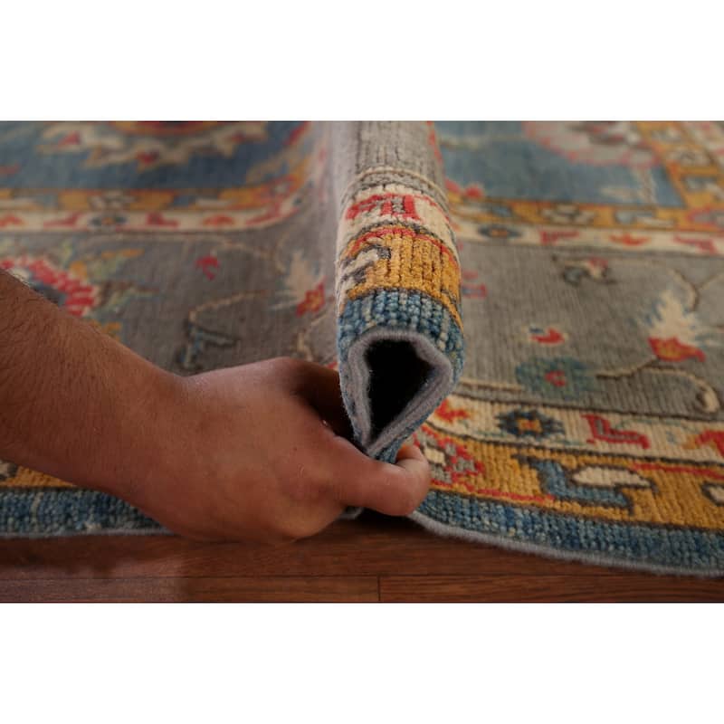 Blue Floral Oushak Oriental Area Rug Handmade Wool Carpet - 6'7" x 10'4"
