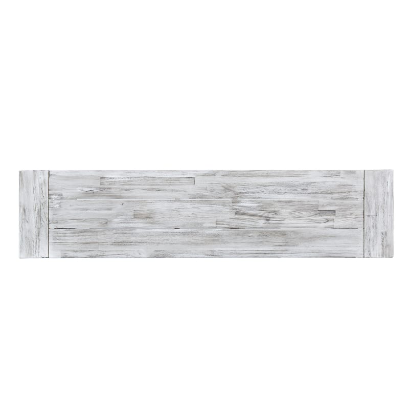 Light Grey Sandblast Finish Acacia Wood Dining Bench with Black Rustic Metal Finish Frame